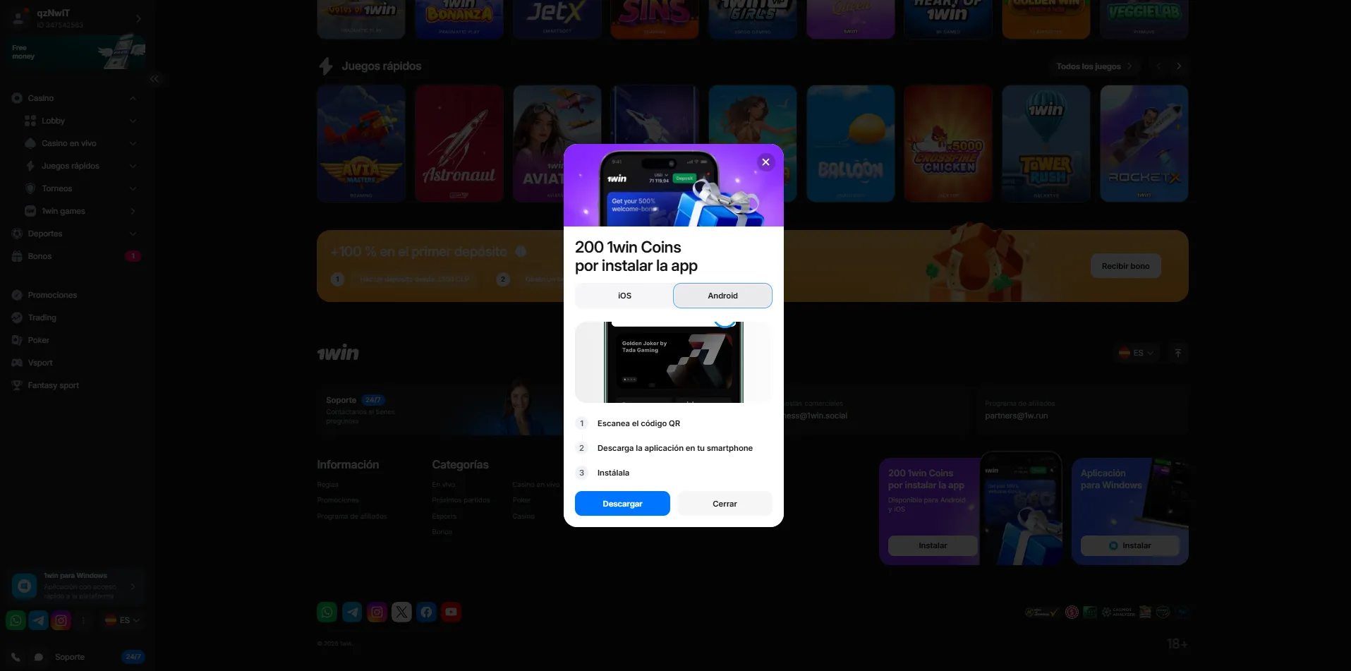 Descarga de 1Win APK – 4,9 MB, Android 5.0+, verificado por Google Play Protect